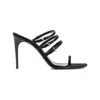 Saint Laurent Black Silk Stiletto Heel Sandals In Black
