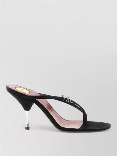 Saint Laurent Jerry Mules Metallic Heel Open Toe In Black