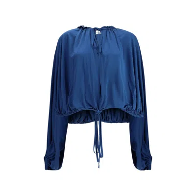 Saint Laurent Jersey Blouse In Blue