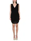 Saint Laurent Ruched V-neck Mini Dress In Black