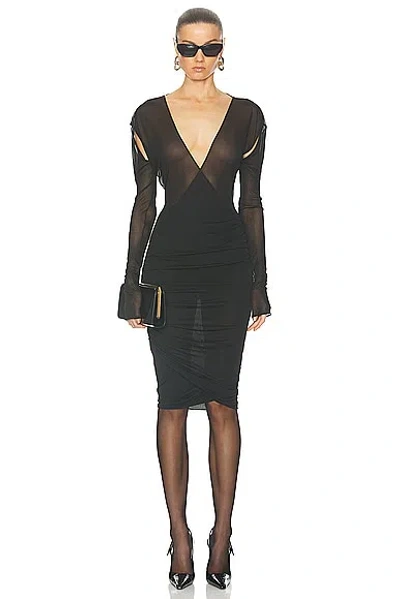 Saint Laurent Jersey Long Sleeve Dress In Noir