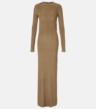 Saint Laurent Jersey Maxi Dress In Beige
