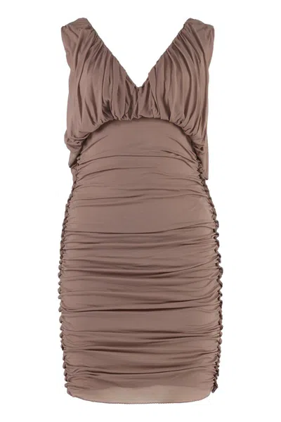 Saint Laurent Jersey Mini Dress In Nude & Neutrals