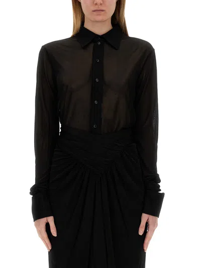 Saint Laurent Black Shirt With Transparent Effect In Jersey Crepe Woman In Multicolor