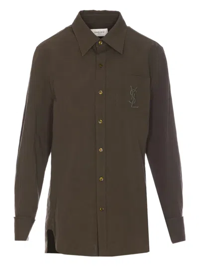 Saint Laurent Camicia Verde Bottiglia In Cotone E Lino  Donna In Green