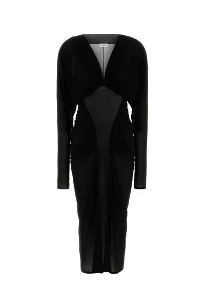 Saint Laurent Ruched Midi Dress In Black