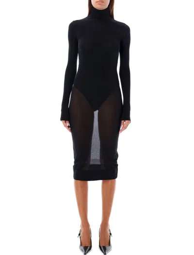 Saint Laurent Jersey Tube Stretch Midi Dress In Black