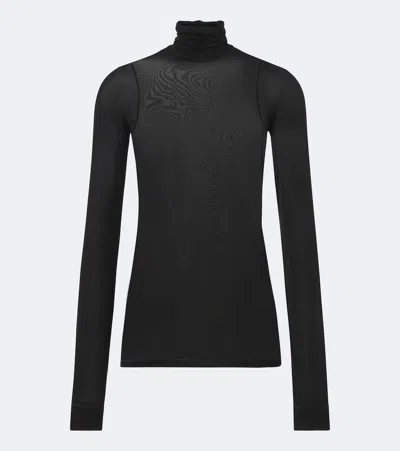 Saint Laurent Jersey Turtleneck Top In Black