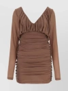 Saint Laurent Dark Brown V Neck Mini Dress In Pink