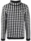 Saint Laurent Diamond Motif Wool Blend Knit Sweater In 1095