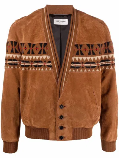 Saint Laurent Mens Blouson Cardigan Jacket In Seasonal 5710 Color In Cyan