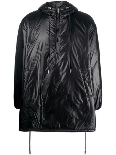 Saint Laurent Cassandre Anorak Oversized Hooded Coat In Black