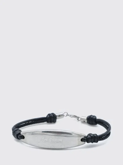 Saint Laurent Cord Bracelet In Leather And Metal In Silver