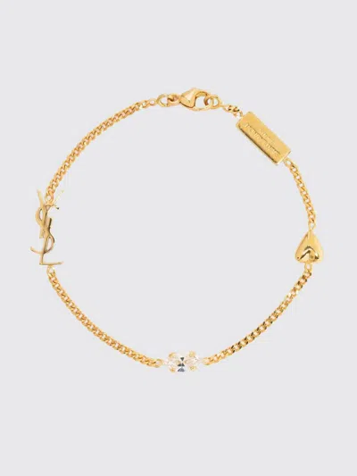 Saint Laurent Metal And Rhinestone Cassandre Heart Charm Bracelet In Gold