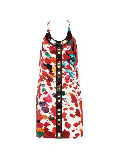 Pre-owned Saint Laurent Jewel-embellishment Midi Dress In White