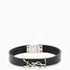 Saint Laurent Black Leather Bracelet With Logo In Black
