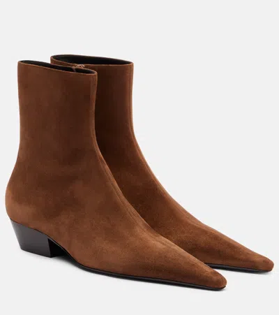 Saint Laurent Jill 30 Suede Ankle Boots In Brown