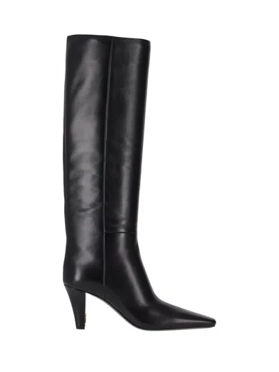 Saint Laurent Jill Glossed-leather Knee Boots In Black