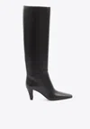 Saint Laurent Jill Calfskin Knee Boots In Black