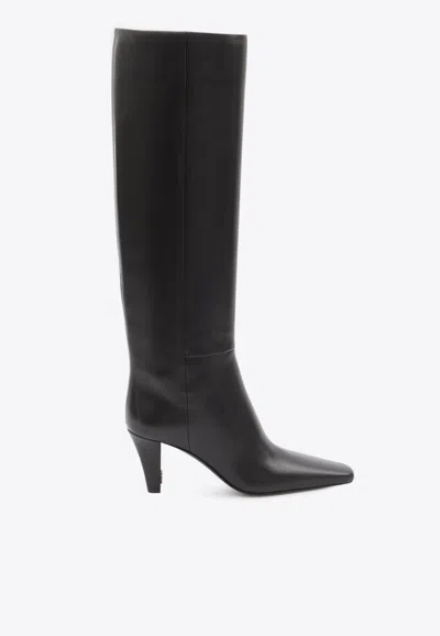 Saint Laurent Jill 75 Leather Knee-high Boots In Black