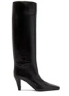 Saint Laurent Knee Length Stiletto Heel Pointed Toe Boots In Black