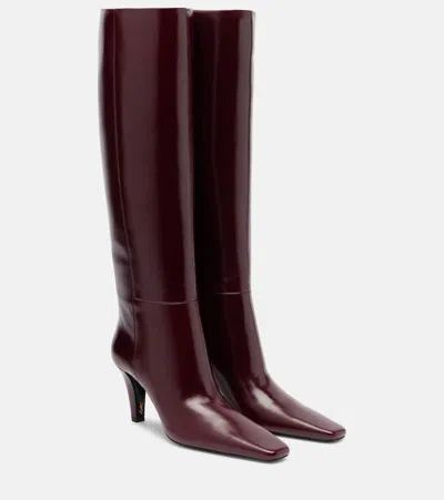 Saint Laurent Jill 75 Leather Knee-high Boots In Burgundy