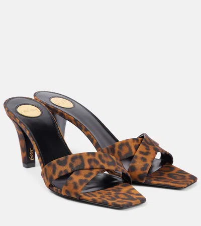 SAINT LAURENT JILL 75 LEOPARD-PRINT SATIN MULES