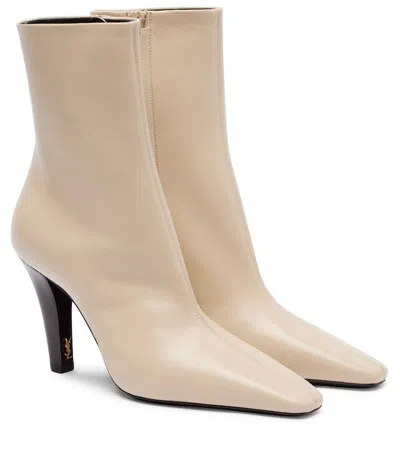 Saint Laurent Jill 95 Leather Ankle Boots In Sand