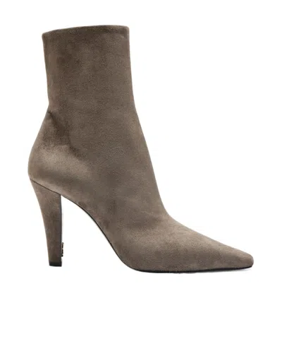 Saint Laurent Jill 95 Suede Ankle Boots In Brown
