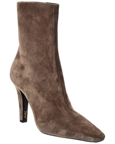 Saint Laurent 95mm Jill Suede Ankle Booties In Brown