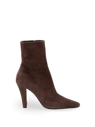 Saint Laurent Jill Booties In Suede In Brown