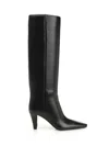 Saint Laurent Knee Length Stiletto Heel Pointed Toe Boots In Black