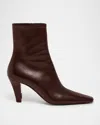 Saint Laurent Jill Calfskin Ankle Booties In Marron Glace