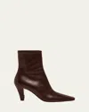 Saint Laurent Jill Calfskin Ankle Booties In Marron Glace