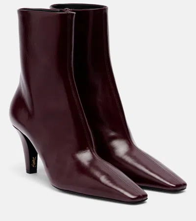 Saint Laurent Jill Leather Ankle Boots In Burgundy