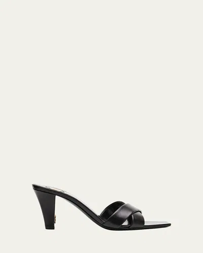 Saint Laurent Jill Leather Crisscross Mule Sandals In Black
