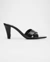 Saint Laurent Jill Mules With Square Toe And Cross Strap Design In Noir
