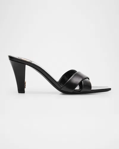 Saint Laurent Jill Leather Crisscross Mule Sandals In Noir