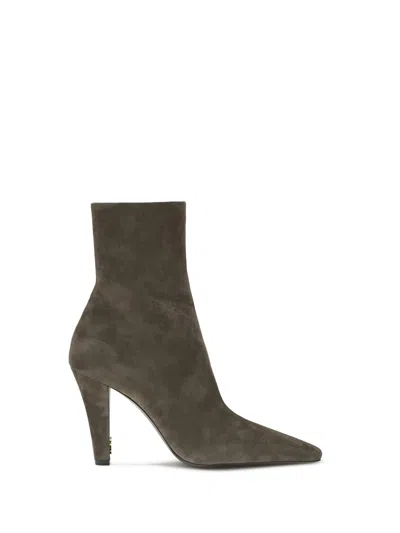 Saint Laurent Jill Suede Ankle Boots In Green