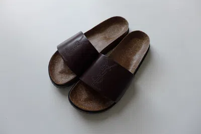 Pre-owned Saint Laurent Jimmy Logo Slides Sandals - Brown Leather