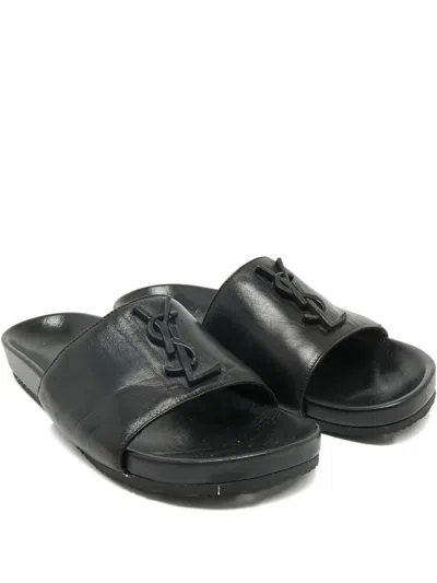 Pre-owned Saint Laurent Joan Leather Sandals In Black