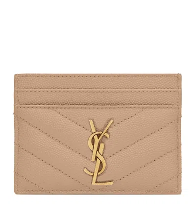 Saint Laurent Joan Matelassé Card Holder In Beige