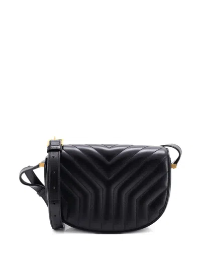 Pre-owned Saint Laurent Joan Matelasse Chevron Leather Small Satchel In Black