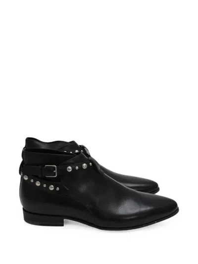 Pre-owned Saint Laurent Jodhpur Studded Ankle Boots In 黑色