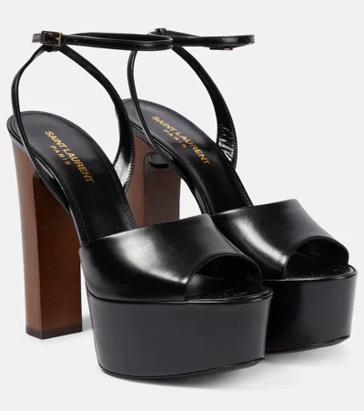 Saint Laurent Jodie 95 Leather Platform Sandals In Noir