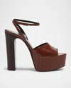 Saint Laurent Jodie Leather Ankle-strap Platform Sandals In Brown