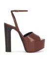 Saint Laurent Jodie Leather Ankle-strap Platform Sandals In Aesthetic Brown