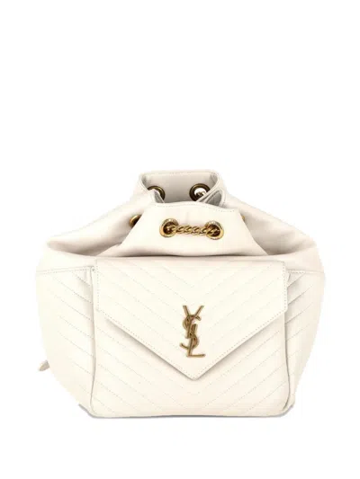 Pre-owned Saint Laurent Joe Chevron Leather Backpack In Neutral