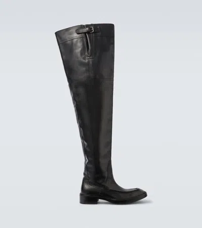 Saint Laurent Joe Leather Over-the-knee Boots In Black