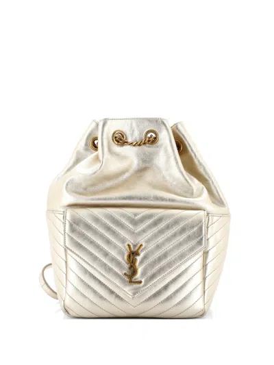 Pre-owned Saint Laurent Joe Matelasse Chevron Leather Backpack In Gold